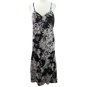 Tu-Lips Hawaiian Tropical Lined Maxi Slip Dress Black & White Goth Y2K Sz L NWT‎